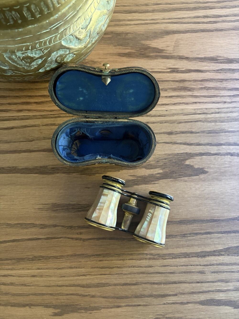 Antique 1880s Lemaire Opera Glasses with Leather Case French Mother of Pearl
